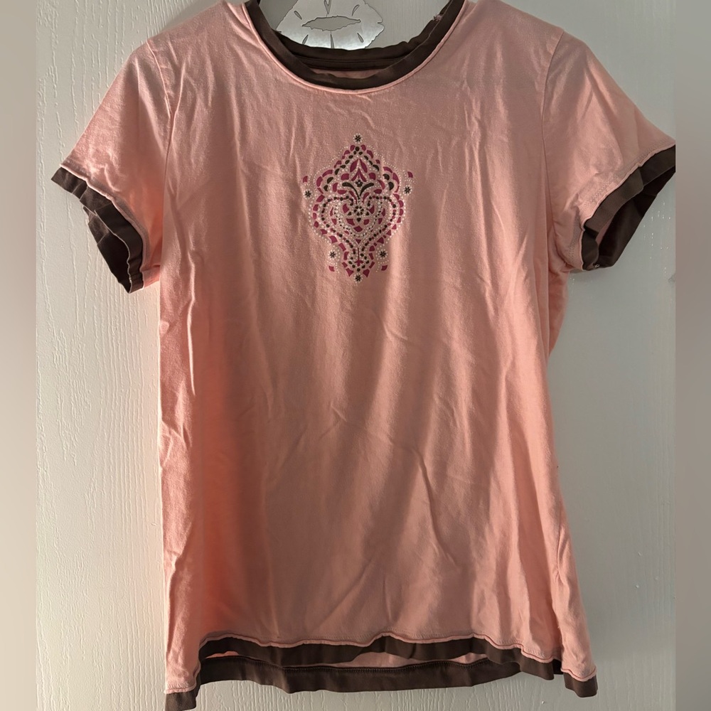 SJB Active Brown and Pink shirt with dotted design